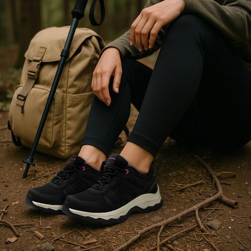 ANJOUFEMME Women's Waterproof Hiking Shoes Non Slip Sneakers Lightweight Tennis Shoes for Work Walking Running Trekking Trail Shoes DSX03W-FN-US-BLACK-9