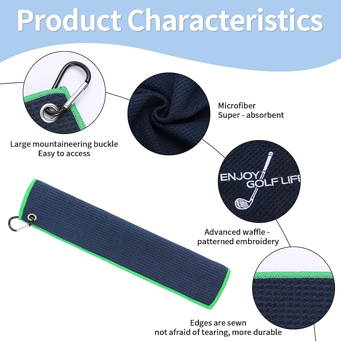 3 Pack Golf Towel(16" X 16"), Top-Tier Microfiber Super Absorbent Golf Towels for Golf Bags, Premium Waffle-Pattern Embroidered with Carabiner Clip, Golf Accessories (3 Classic Colours)
