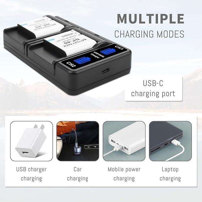3-Pack NP-40 Battery, USB Dual-Channel Charger Compatible