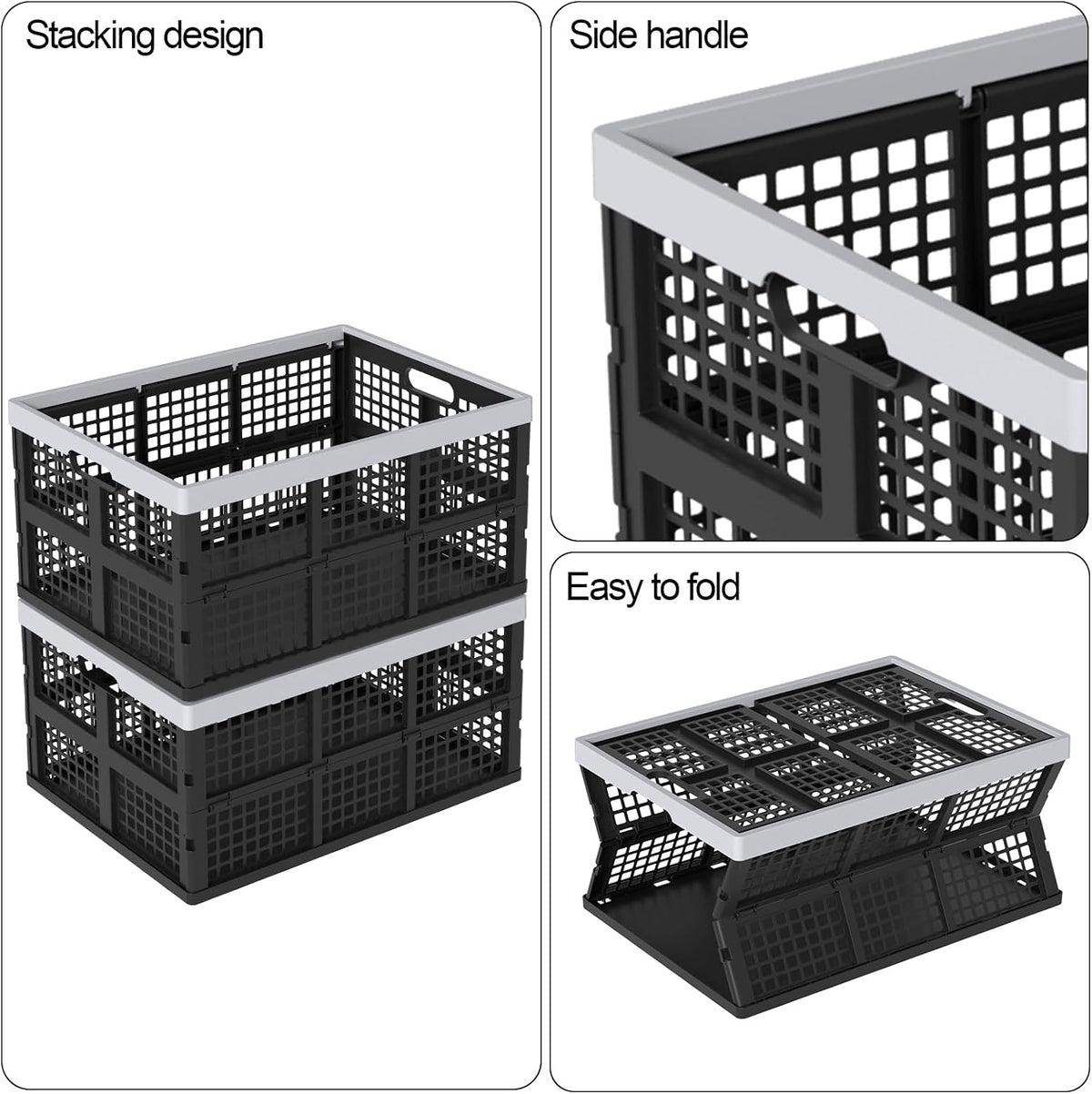 4 Packs 66 Liter Large Plastic Collapsible Storage Crates