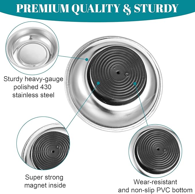 16 Pack 3" Round Magnetic Bowl Trays Set, Round Magnetic Parts Bowl, Stainless Steel Magnet Tool Tray Parts Holder for Screws, Sockets, Bolts, Pins, Mechanic's and Automotive