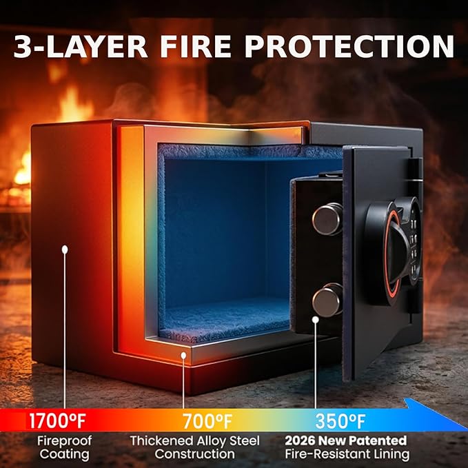 Small Fireproof Safe for Home, 14.8Lbs Heavy Duty Fire Safe Box for Office &
