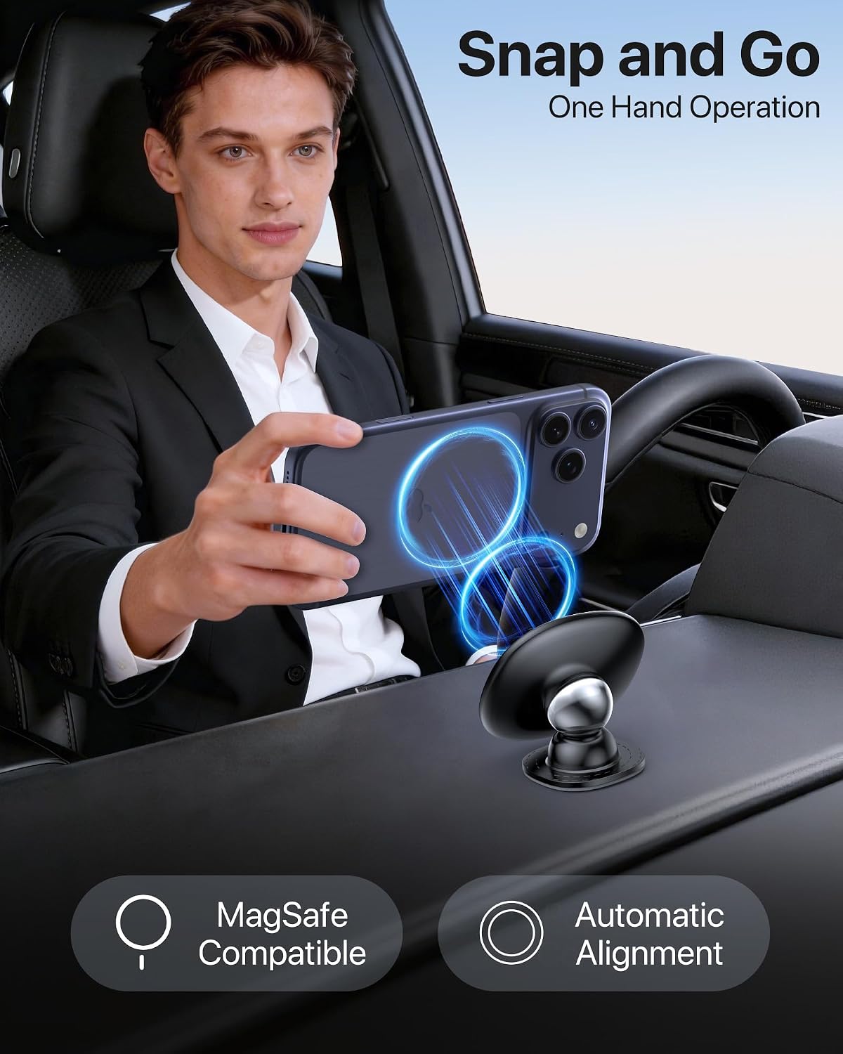 miracase for MagSafe Car Mount【Strong Magnets】 Magnetic Phone Holder for Dashboard，360 Adjustable Car Phone Holder, Compatible with Garmin GPS iPhone Android and All Smartphones, Black