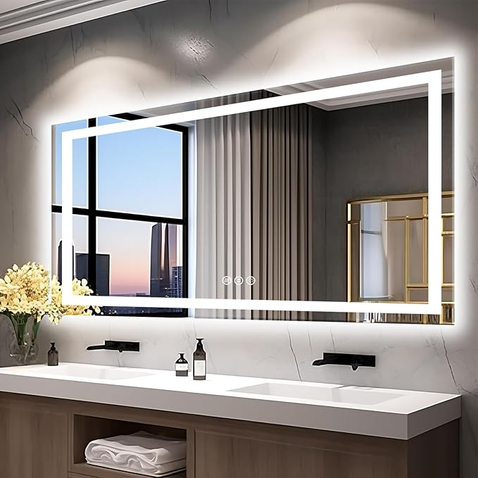 77"x36" Large LED Bathroom Mirror with Front Lit and Backlit, Anti-Fog Lighted Mirror for Wall, Stepless 3 Colors Dimmable Smart Vanity Mirror(Horizontal/Vertical)
