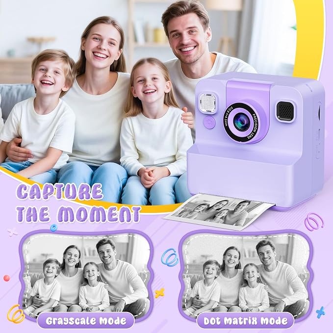 Kids Camera Instant Print with Flip Lens, 1080P HD Video Inkless Toddler