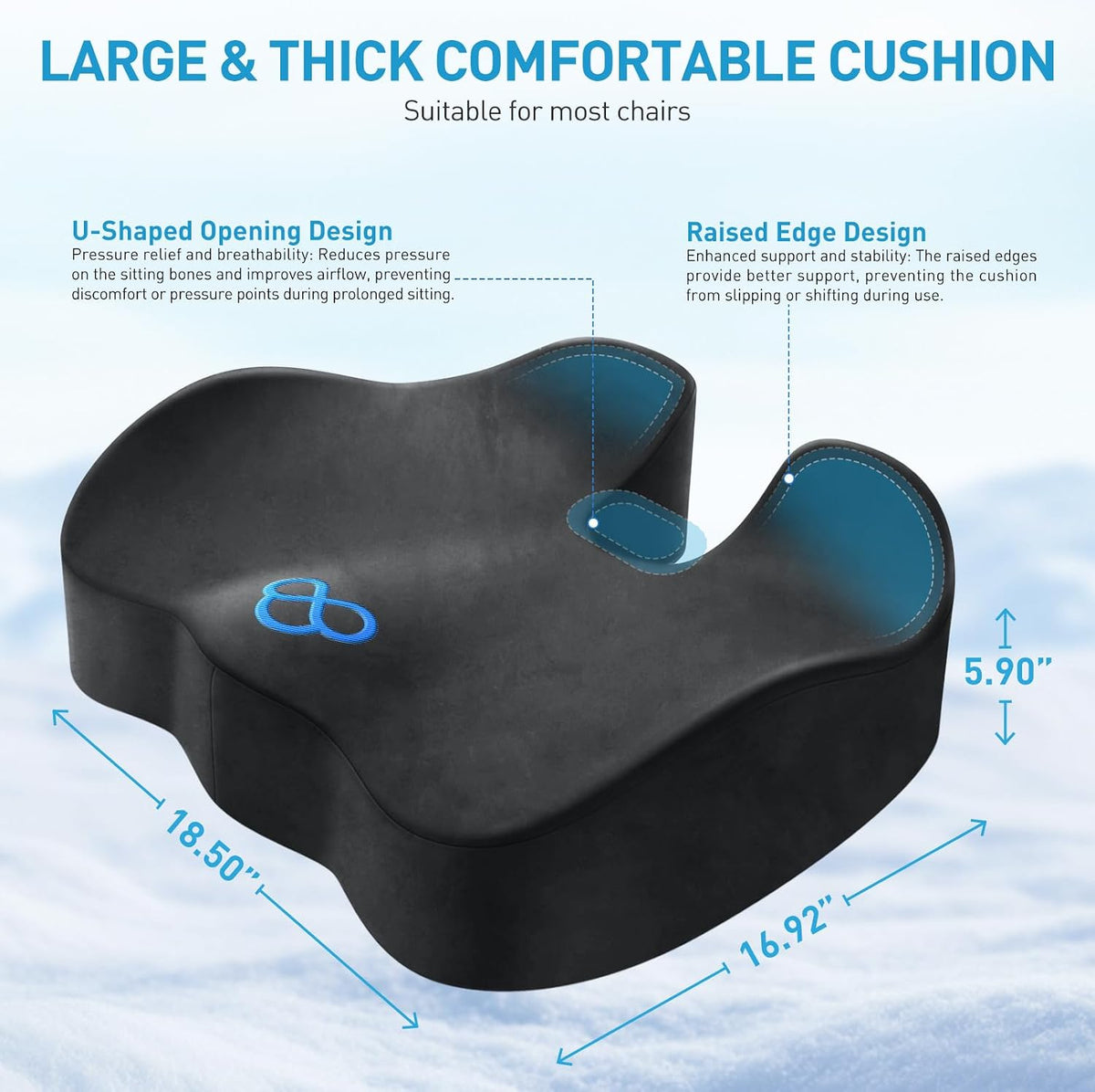 BlissTrends Extra Thick Seat Cushion for Office Chair & Car Seat,Grey | Tailbone & Sciatica Relief, Ergonomic Support, High-Density Memory Foam, Comfort for Extended Sitting