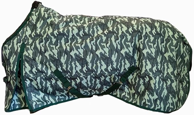 AJ Tack 1200D Waterproof Winter Horse Blanket with Hood - 400g Heavyweight Turnout with Fleece Collar, Shoulder Gussets & Tail Flap - Camouflage 72"