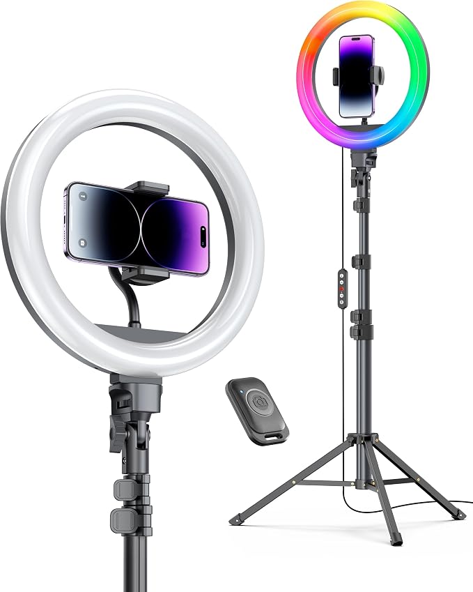Weilisi 12'' Ring Light with Stand 72'' Tall & 2 Phone Holders, 38 Color Modes