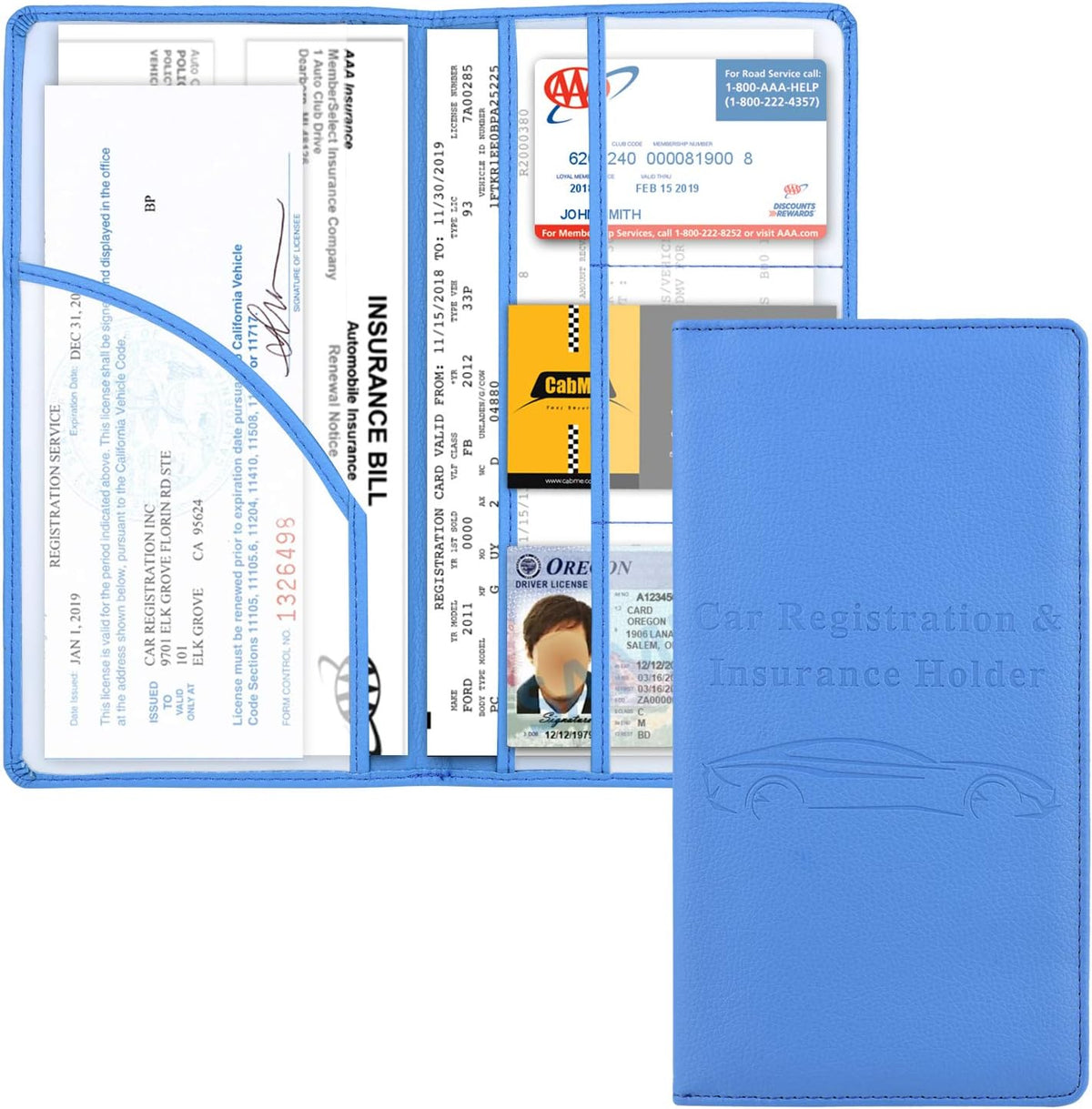 Cacturism Car Registration and Insurance Holder, Vehicle Glove Box Car Organizer Men Women Wallet Accessories Case with Magnetic Shut for Cards, Essential Document, Driver License, Blue