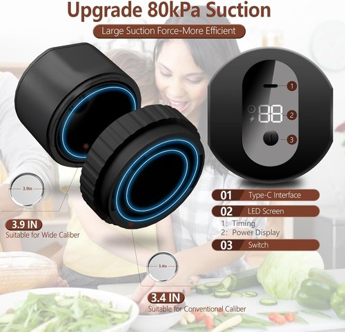 Mason Jar Vacuum Sealer Kit - Upgrade Electric Sealer for Wide & Regular Mouth Lids (80S)
