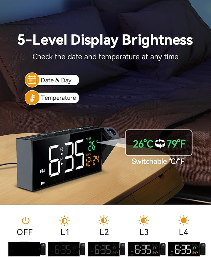 Netzu Projection Clock for Bedroom Ceiling, Alarm Clocks