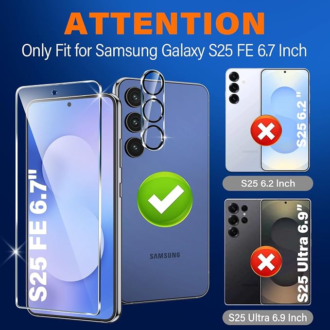 firtstnow 3 Pack for Samsung Galaxy S25 FE Screen Protector Tempered Glass + 3