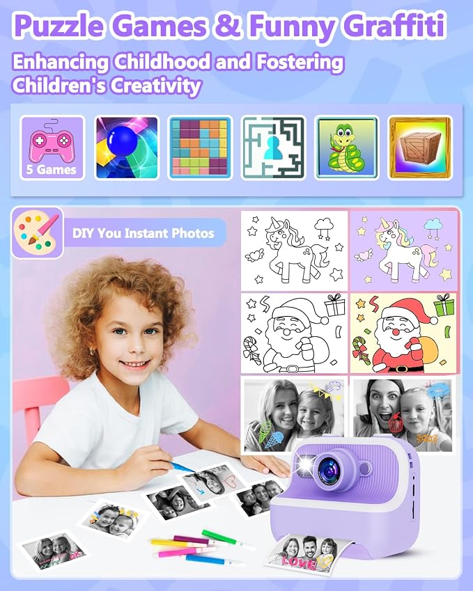 Instant Print Camera for Kids, Christmas Birthday Gifts for Girls Boys