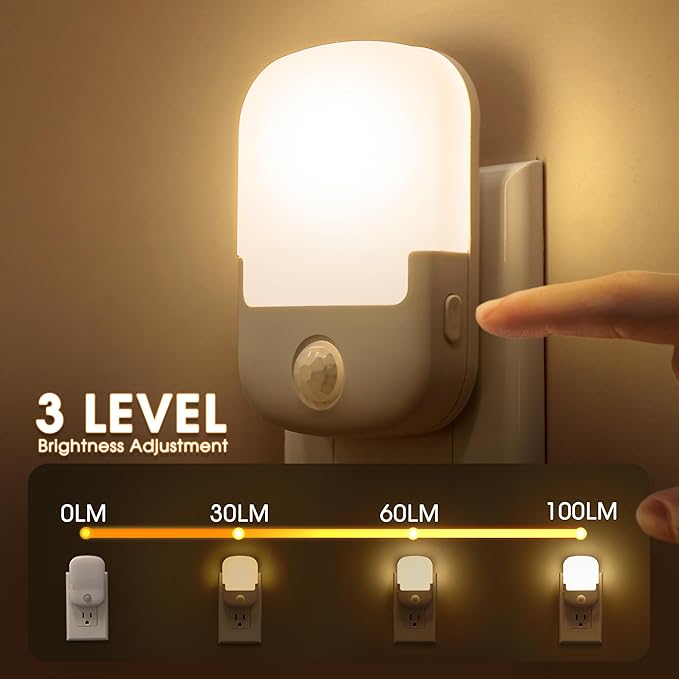 Briignite Motion Sensor Night Light, Plug in, Dusk to Dawn, Adjustable Brightness Led Night Lights Soft White, 1W, Bedroom, Kids Room, Bathroom, Stair