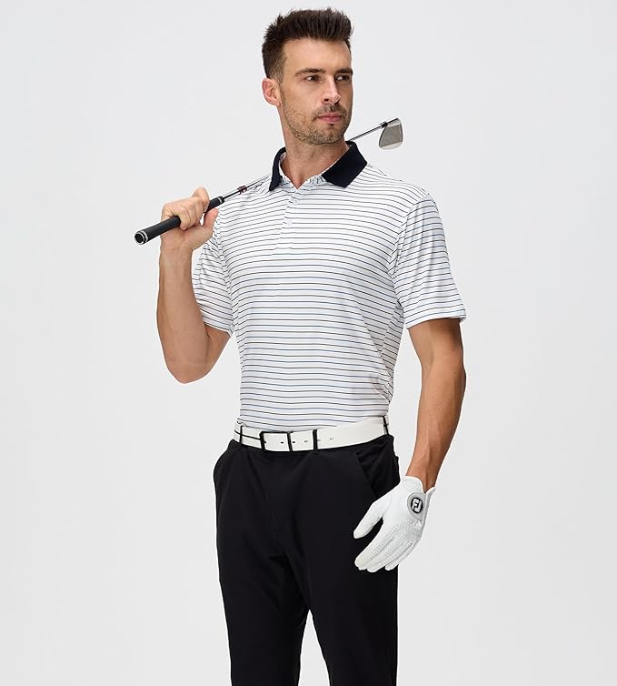 Esabel.C Jacquard Golf Shirts for Men Moisture Wicking Short Sleeve Performance Dry Fit Active Mens Polo Shirts