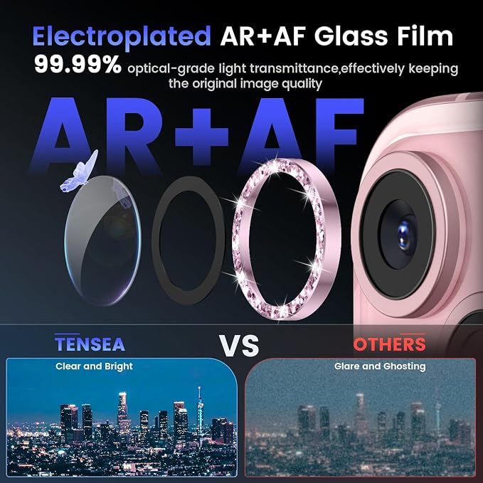 Tensea for iPhone 15 / iPhone 15 Plus Camera Lens Protector, 9H Tempered Glass