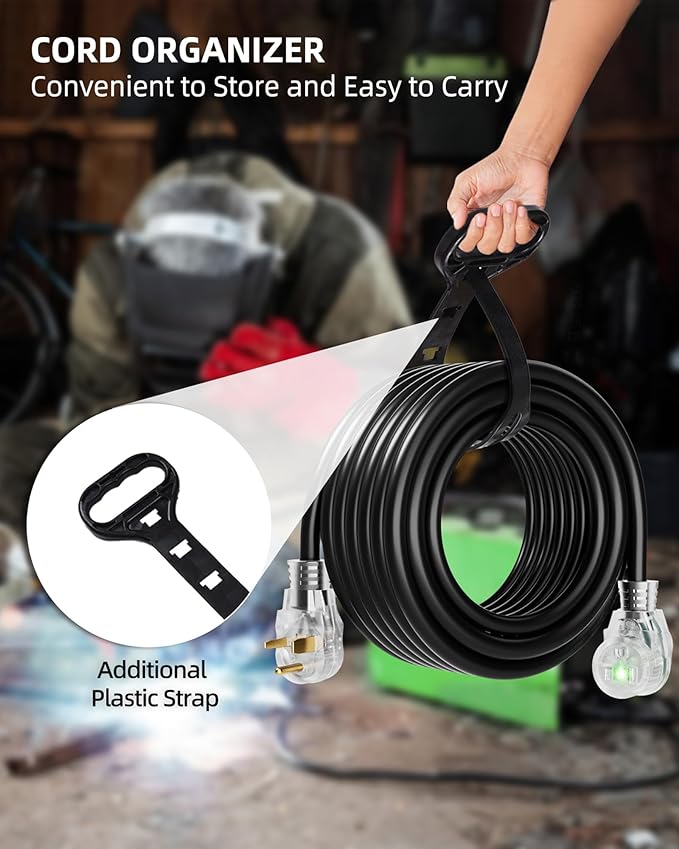 50ft 250V Welder Extension Cord, 8 Gauge Heavy Duty Outdoor Welding Cord with LED Indicator, NEMA 6-50P to 6-50R, 30 Amp 3 Prong Power Extension for Welding Machines, 8 AWG STW, ETL Listed