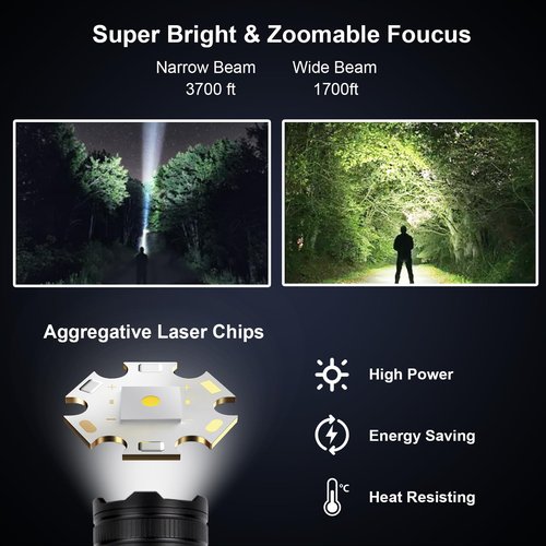 Flashlights High Lumens Rechargeable 3 Packs, 900,000L Handheld Tactical Led Flashlight High Powered with 5 Light Modes, Cob Side Light, USB C, Zoomable, Super Bright Flash light for Emergency