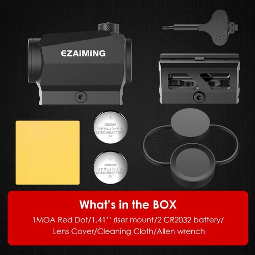 EZAIMING 1 MOA Shake Awake Red Dot Sight 1x20mm Gun Sight IPX7 Waterproof/Shockproof/Fogproof Rifle Scope with Absolute Co-Witness Riser Mount