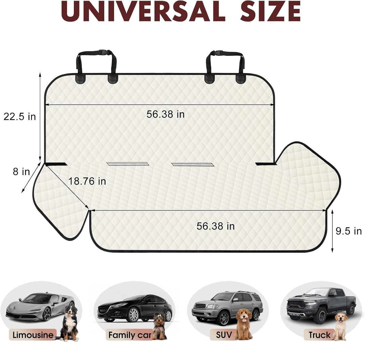 Waterproof Dog Backseat Cover for Cars, Non-Slip Pet Seat Protector, Beige