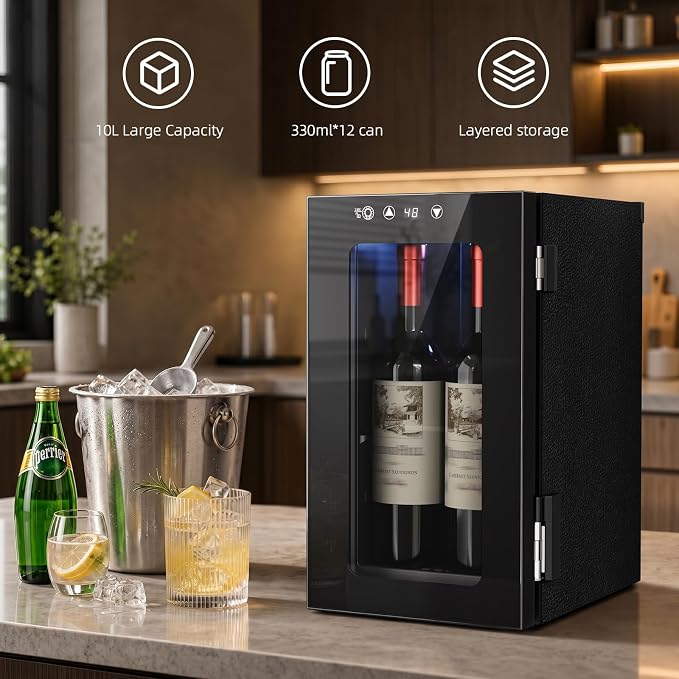 Antarctic Star Wine Cooler, 0.4 Cu. Ft. Portable Mini Wine fridge | Electronic Temp Control, 40-61°F Adjust Temp, Glass Door, Counter-top Drink Fridge for Bedroom, Dorm, Office, Bar & Kitchen