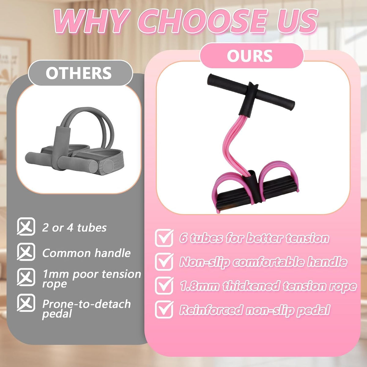 Pedal Resistance Band by Skiennix - Natural Rubber Foot Resistance Training with Handles | Pink