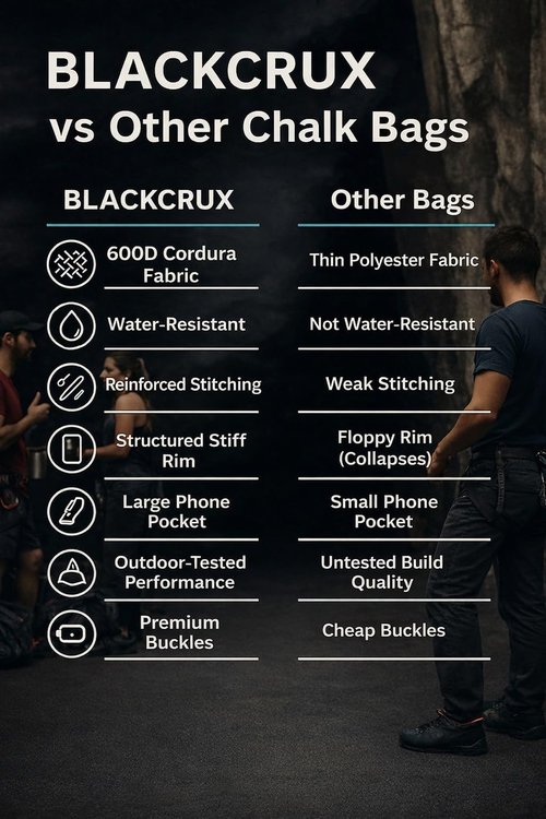 Chalk Bag for Rock Climbing, 600D Cordura Climbing Chalk Bag with Stiff Rim, Water-Resistant Design, Zippered Pocket, Adjustable Belt & Brush Holder, for Bouldering, Gym, Weight Lifting