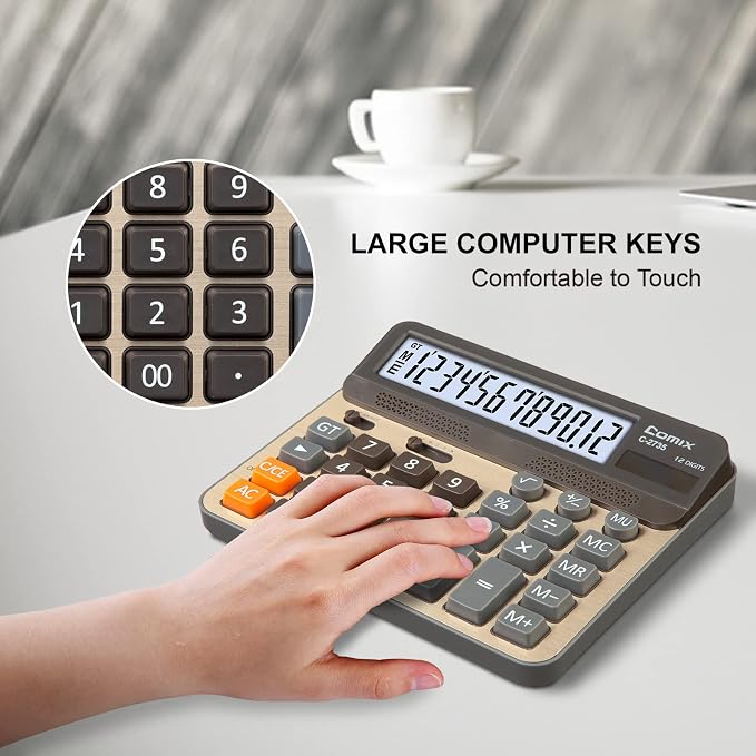 Comix Desktop Calculator, Large Computer Keys, 12 Digits Display, Champaign