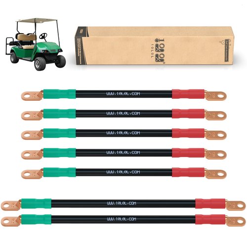 10L0L Golf Cart Battery Cables 4 Gauge for 36v & 48v EZGO TXT 1994-UP, AC/DC Wire Welding Battery Pure Copper Flexible Cable with Heavy Duty Terminal Connector-Red & Green