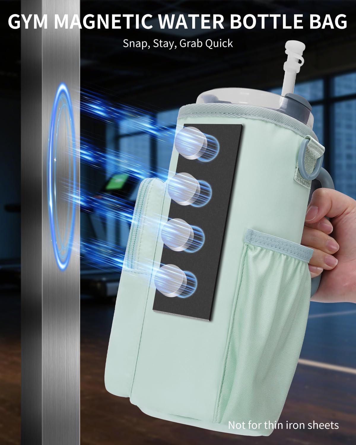 Sportsnew Magnetic Gym Bag - Water Bottle Carrier with Strap & Phone Pockets for 40oz Tumblers