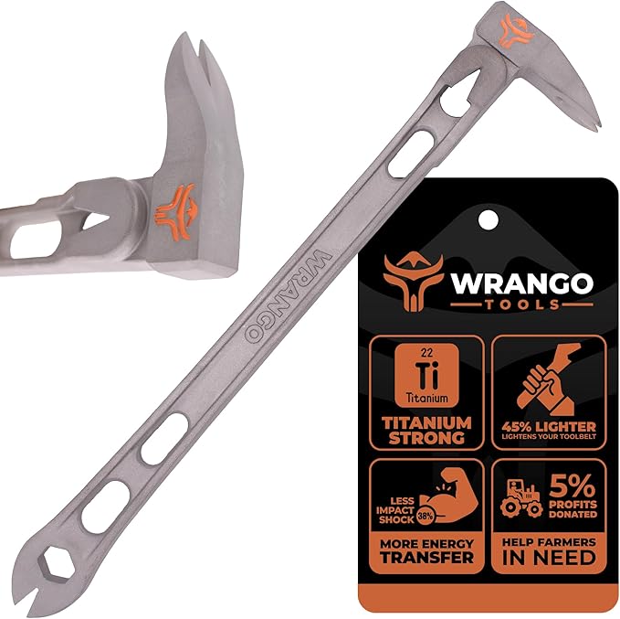 Wrango Tools 11.5" Titanium Nail Puller Cats Paw Pry Bar - Lightens Your Toolbelt - 45% Lighter Than Steel - Side Nail Puller - Professional Grade & Lifetime Warranty - 5% Donated To Help Farmers