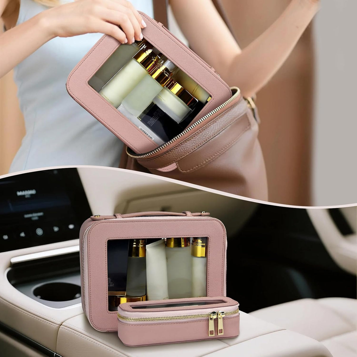 Clear Makeup Bag with Mini Cosmetic Bags,Travel Toiletry Bag for Women,Portable Cosmetic Bag Case, Transparent Waterproof Cosmetic Organizer Storage Bag for Women Men