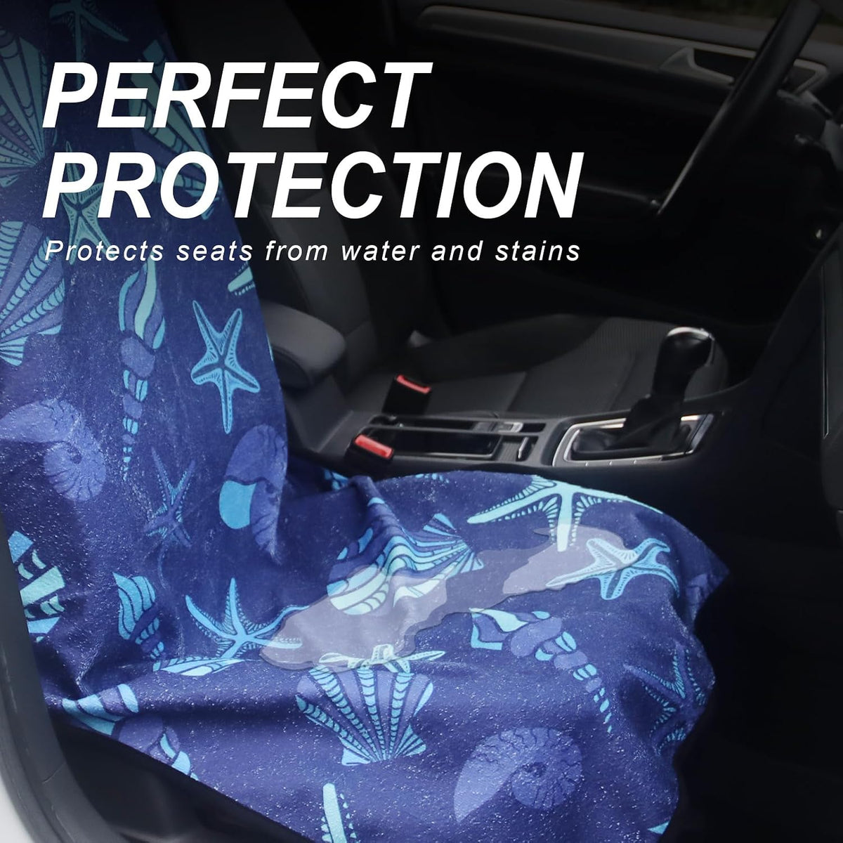 Sweat Towel Car Seat Cover Protector Front Seats for Gym Workout, Running, Swimming, Beach and Hiking, Waterproof Universal Seat Cover for Car, Trucks, Van & SUV (1, Seaworld, Front)