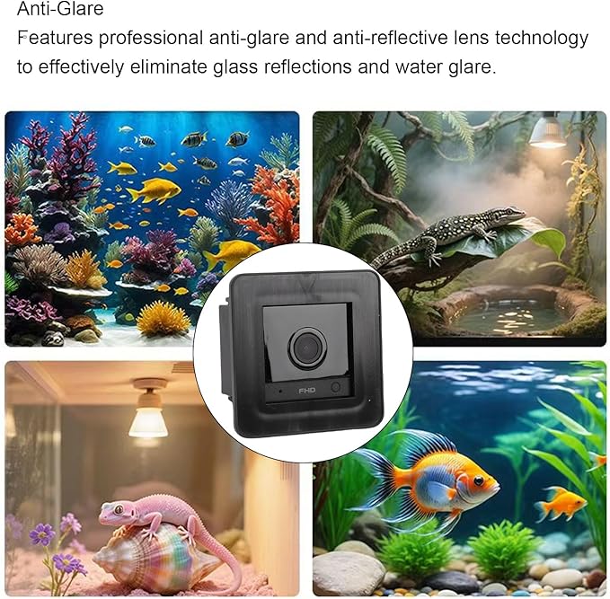 ciciglow Fish Tank Camera, 2K HD Aquarium Camera, 140 Wide Angle Anti Glare and Anti Reflection, WiFi Pet with AI Motion Detection for Aquariums, Reptile Enclosures