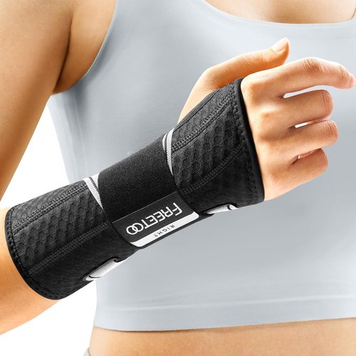 FREETOO Carpal Tunnel Wrist Brace - Night Support for Pain Relief | Right Hand, S/M, Black/Grey