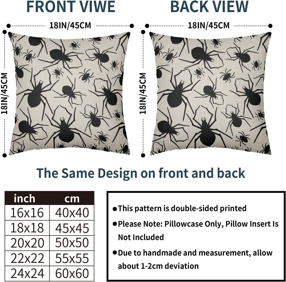 Robvobe Cream Halloween Pillow Covers 18x18 Set of 2 Black Spider Print Outdoor Decorative Throw Pillows Holiday Scary Themed Farmhouse Pillowcases Linen Cushion Case Decor for Home Sofa Couch Bed