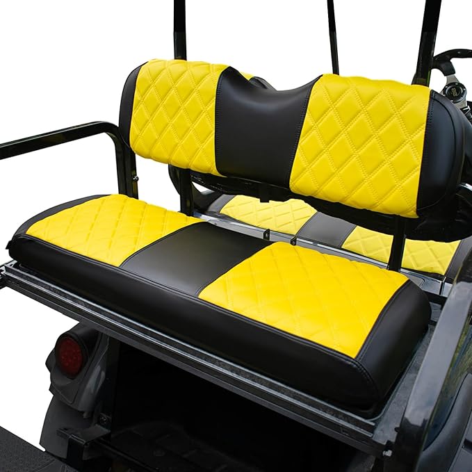 NOKINS Golf Cart Seat Covers Fit Club Car Precedent/DS/EZGO RXV/TXT/Yamaha Drive Aftermarket Standard Rear Seat Cushion, No Stapler, Multiple Colors&Breathable (Yellow&Black)