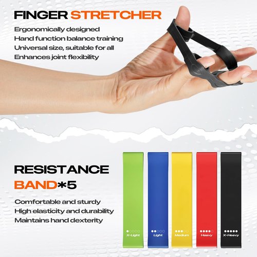 Grip Strength Trainer Kit - 10-Pack Adjustable Hand Gripper & Forearm Strengthener with Finger Stretcher, Stress Ball & Bands