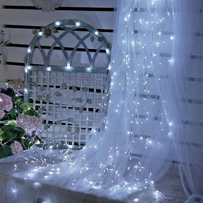 JMEXSUSS 4 Pack 50 LED Fairy Lights Battery Operated, 16.1ft White Fairy Lights for Bedroom, Silver Wire Twinkle String Lights Indoor for Party Wedding Birthday Decorations