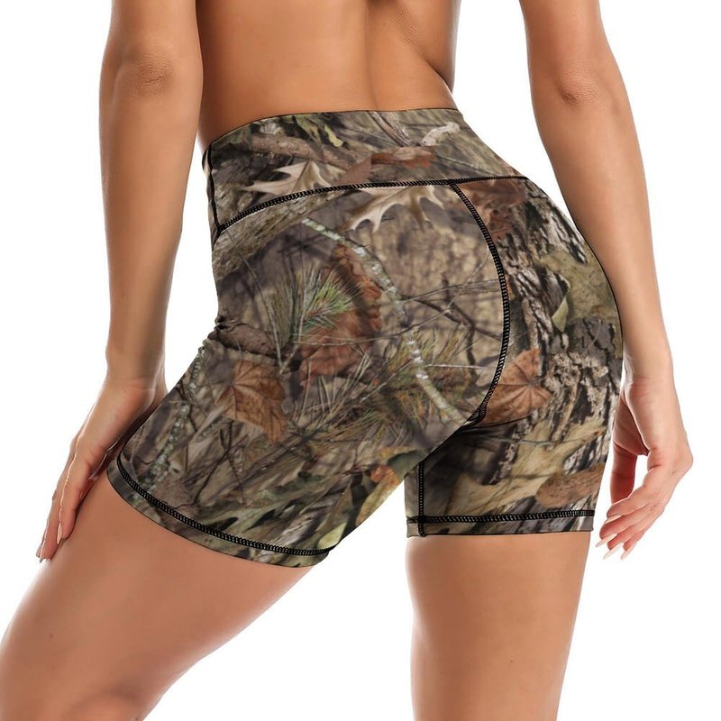 Sjazc Hunting Camo Yoga Shorts High Waisted Biker Shorts for Womens Athletic Running Workout S