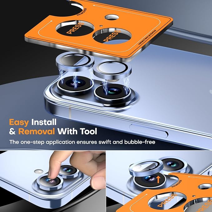 Camera Lens Protector for iPhone 17/16/16 Plus, Tempered Glass Metal Individual