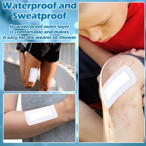 Nuanchu 50 Pieces Island Dressing Bordered Gauze Wound Care Bandage with Adhesive Border Wound Bandage Pads Waterproof Breathable Individually Wrapped Bandages Non-Stick Central Pad(4 x 8 Inch)