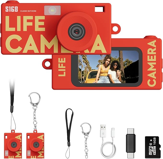 Mini Keychain Digital Camera, 1440P Video, 2MP Photos, 16GB Card, Type C