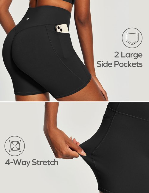 Ewedoos Butt Lifting Biker Shorts Women Tummy Control with Pockets Workout Gym Shorts High Waisted Spandex Yoga Shorts Black