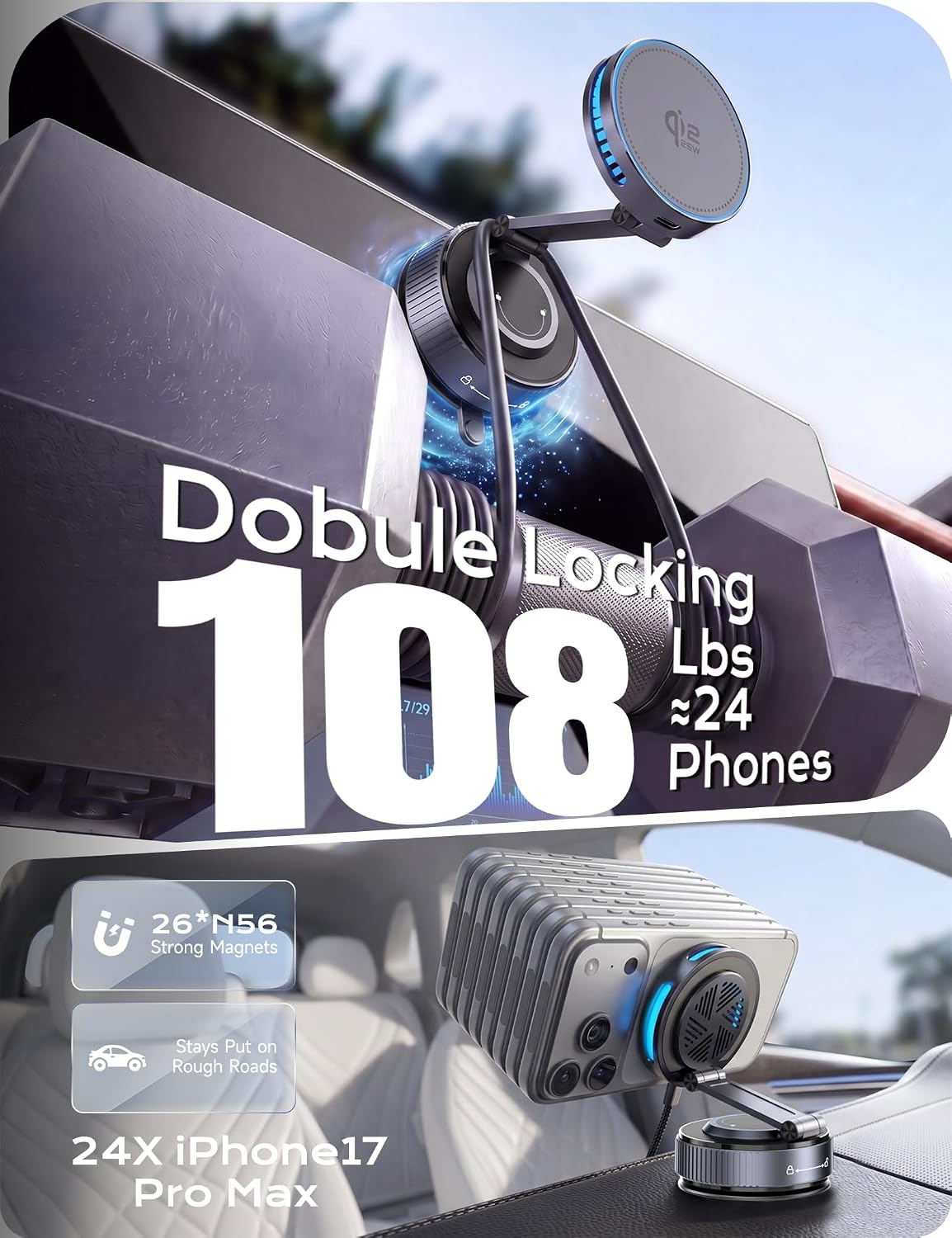 Qi2.2 25W MagSafe Car Mount Charger, Temp-Control Cooling Fan
