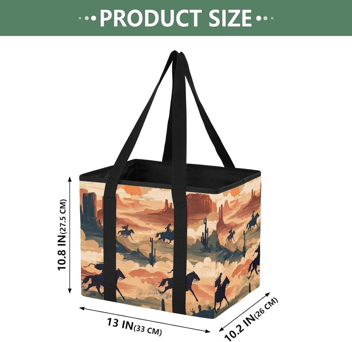Trunk Organizer Collapsible Car Organizer with Handle Car Storage Box Bin for Groceries SUV Utility Tote Bag Portable Vehicle Container Beige Cowboy Gallop Western