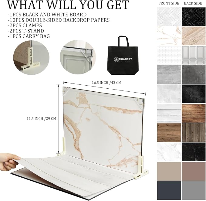Photo Backdrop Board for Product Photography, Double-Sided Flat Lay Props for
