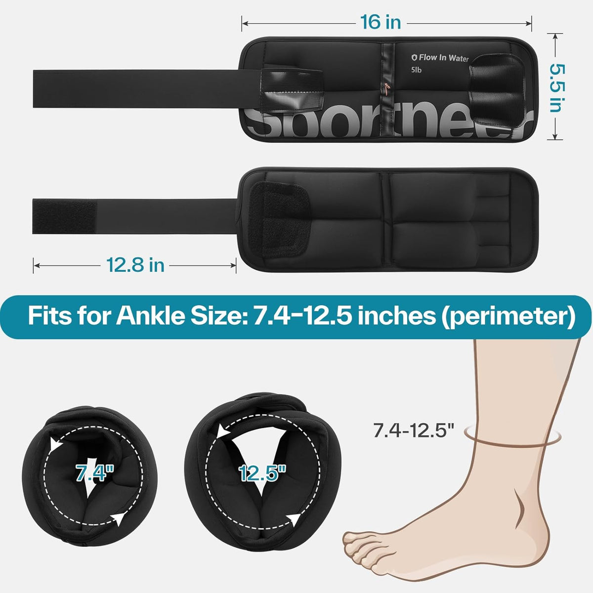 Sportneer Ankle Weights - Comfortable 4/10 lbs Pair for Strength Training, Running & Fitness