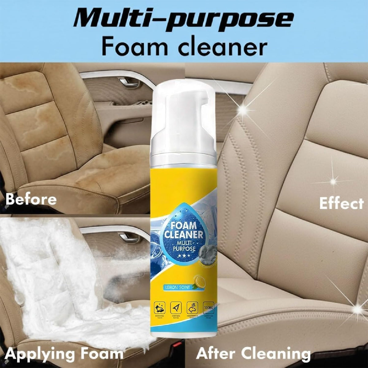 4-in-1 Multi-Enzyme Foam Cleaner, 5oz All-Purpose Deep Cleaning Spray for Car Seat, Effective Damage-free Cars Interior Foam Spray Enzyme Cleaner for Leather Car Seat Restore New Look (2Sets)