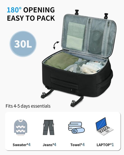 ECOHUB Travel Backpack - USB Charging, Anti-Theft Pockets, 15.6 Inch Laptop Compartment, 30L, Black